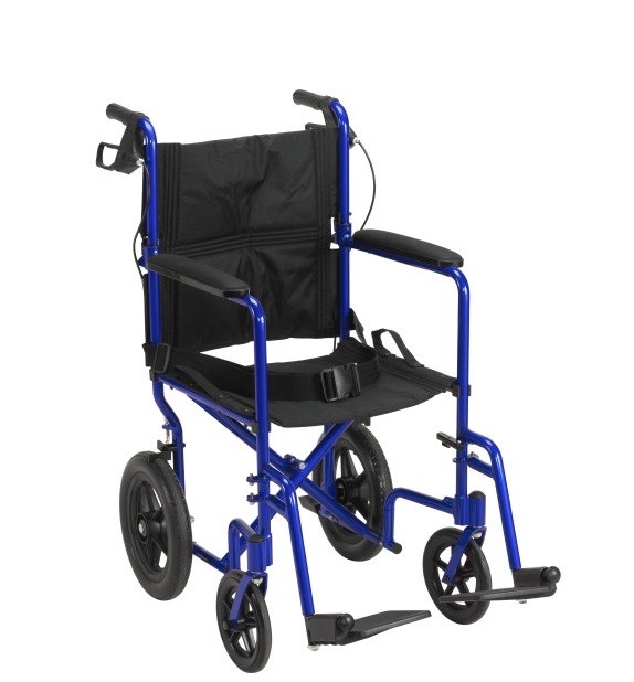 Fauteuil de transport X-light avec poignée de freins bleu Drive